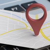 Map pointer location on a laptop. 3d illustration